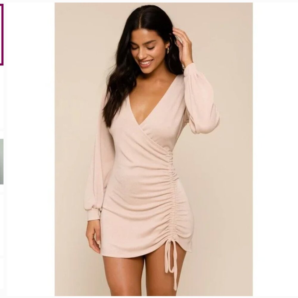 NWT L*Space Womens Small Melissa Mini Dress Seashell Blush Tan Ruched $158